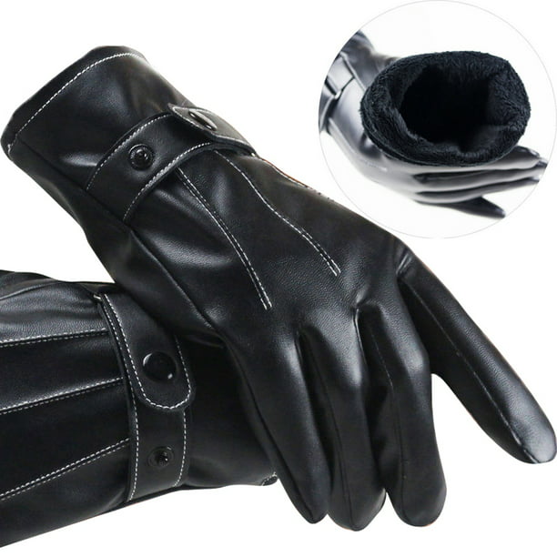 Womens Whole Palm Touch Screen New Black Soft Leather Thermal Lined Driving Gloves 
